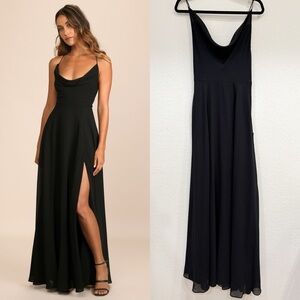 NWT Lulus Romantically Speaking Black Cowl Lace-Up Maxi Dress